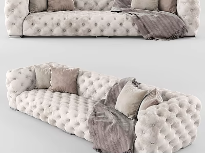 Cozy Two Seater Sofa With Tufted Design Pillows And Soft Throw Blanket 3d model