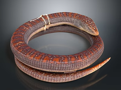 Coiled Brown and Red Patterned Snake on Gray Background with Curled Body 3d model