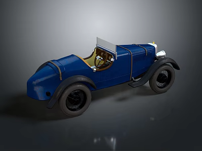 Vintage Blue Convertible Car With Classic Open Top And Retro Design Style 3d model