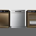 Modern Kitchen Appliances Featuring Three Dishwashers In Gold Silver With Transparent Door And Plates Inside 3d model