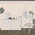 Modern White Dressing Table Interior With Stylish Mirror And Comfortable Chair 3d model