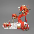 Commercial Event Decor Equipment With Red Spiral Structure White Pebbles Base And Orange Cylinder