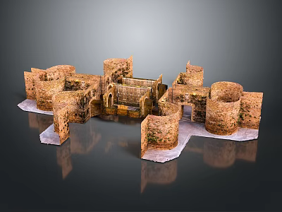 Cartoon Style Castle Building 3D Model with Stone Brick Archways and Towers 3d model