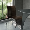 Modern Dining Table With Wooden Chairs Unique Pendant Light And Large Window In Concrete Interior