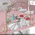 Dove Exhibition Display With Pink Background Floral Arch And Decor Items