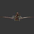 Vintage Ornithopter With Colorful Striped Wings And Person Riding In Flight