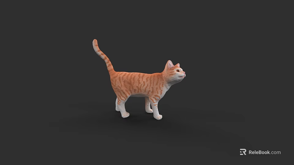 Realistic Orange White Cat 3D Model Standing On Black Background 3d model 