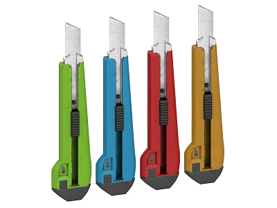 Colorful Hardware Utility Knife Set With Green Blue Red And Yellow Handles 3d model