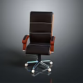 Black Leather Executive Office Chair With High Backrest Brown Armrests Stitching Details And Metal Wheels