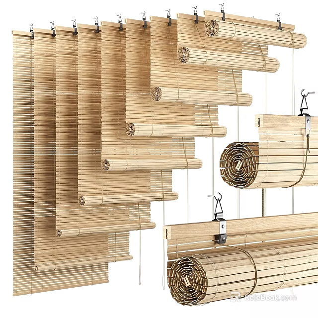 Multiple Bamboo Curtains With Natural Woven Texture For Home Window Decor 3d model 