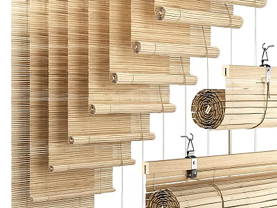 Multiple Bamboo Curtains With Natural Woven Texture For Home Window Decor 3d model