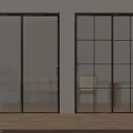 Interior Sliding Doors With Black Frames Ribbed And Grid Glass Design 3d model