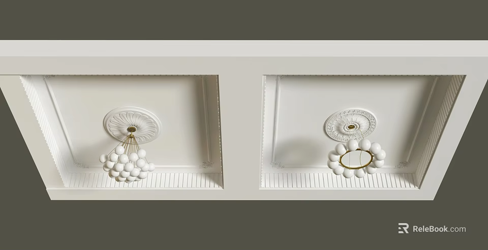 Elegant White Ceiling Design With Decorative Medallion Chandelier Base And Molding 3d model