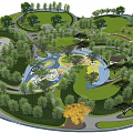 Scenic Park Landscape With Lush Trees Winding Paths And Water Features 3d model