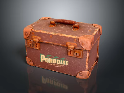 Vintage Porpoise Leather Suitcase With Brass Locks Leather Handle And Worn Edges Storage Accessory 3d model