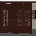 Elegant Wooden Folding Door With Intricate Carved Patterns In Traditional Home Interior