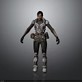 Warrior Character In Detailed Metallic Armor Featuring Shoulder Plates And Leg Guards