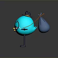 Game Movie Character With Blue Spherical Body Closed Eyes Yellow Mouth Blue Limbs And Hat