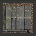 Detailed Stone Structure With Mossy Gray Roof Carved Walls Red Door And Leaf Base