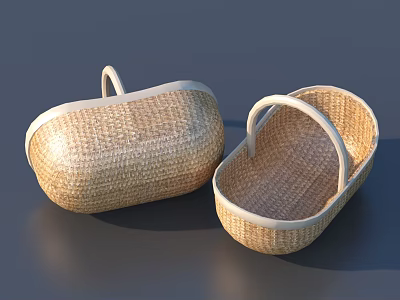 Handwoven Wicker Baskets With White Edges And Handles For Daily Necessities Storage 3d model
