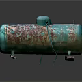 Rusted Blue Metal Gas Tank With Support Legs And Vintage Design
