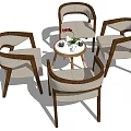 Modern Table Chair Set With Round Table Wooden Frame Comfortable Light Colored Seats 3d model