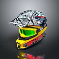 Buffalo Motorcycle Helmet With Colorful Graphics Yellow Accents And Green Visor