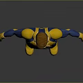 3D Superhero Model In Blue And Yellow Costume With Chest Emblem Standing Pose