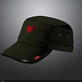 Military Style Green Canvas Cap With Red Emblem Two Eyelets And Distressed Brim