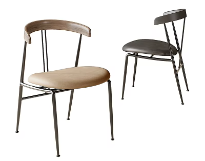 Modern Dining Chairs With Beige Black Upholstered Seats And Metal Frame Curved Backrest 3d model