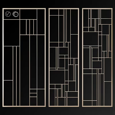Modern Black and Gold Geometric Wall Decor With Abstract Line Patterns 3d model