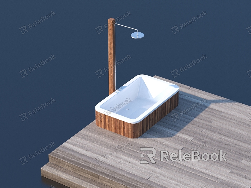 Bathtub Bathroom Wood Flooring Wood Paving model