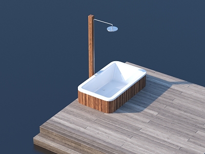 Bathtub Bathroom Wood Flooring Wood Paving model