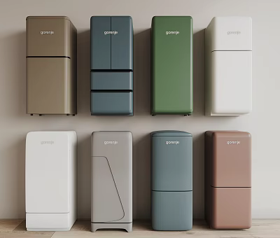 Multiple Colorful Modern Refrigerators And Freezers With Different Styles On 3d model