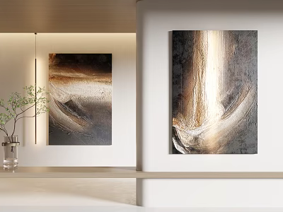 Modern Luxury Living Room With Abstract Textured Decorative Wall Paintings 3d model