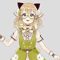 Game Anime Character With Cat Ears Blonde Curly Hair And Green Yellow Dress