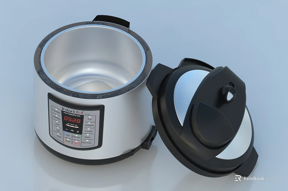 Modern Electric Pressure Cooker With Silver Black Design Open Lid And Digital Control Panel 3d model 
