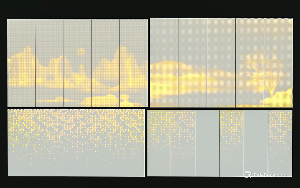 Chinese Style Decorative Screen With Mountain Landscape Tree And Patterns 3d model