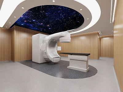 Medical Examination Room With CT Scanner Examination Table Wooden Walls Starry Sky Ceiling 3d model