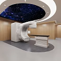 Medical Examination Room With CT Scanner Examination Table Wooden Walls Starry Sky Ceiling