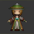 3D Cartoon Character With Green Conical Hat Silver Top And Red Green Robe
