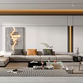 Modern Living Room Interior With L Shaped Sofa Decorative Painting Coffee Table And Green Plant