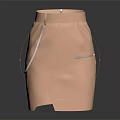 Beige Leather Skirt With Asymmetrical Hem Side Zippers And Waist Belt