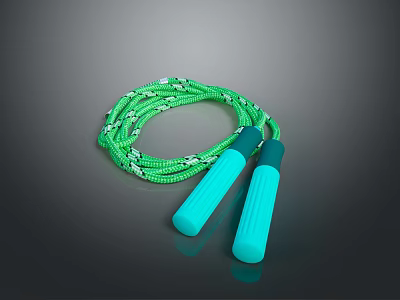 Green Braided Jump Rope With Teal Handles For Fitness Exercise 3d model