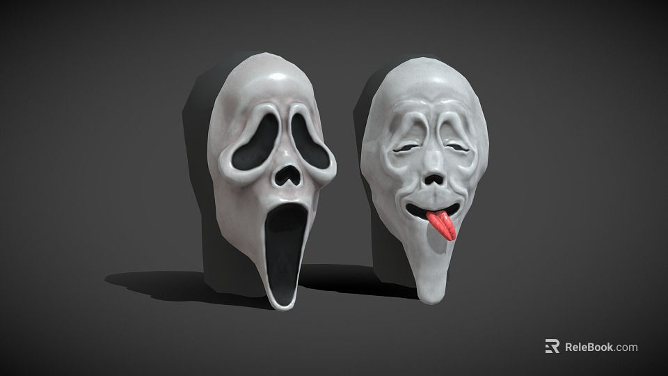 Two White Masks Featuring Screaming Face And Tongue Out Expression For Daily Use 3d model 