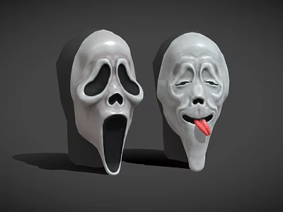 Two White Masks Featuring Screaming Face And Tongue Out Expression For Daily Use 3d model