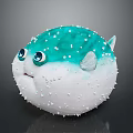 Cute Blue And White Puffer Fish With Big Eyes And Spikes