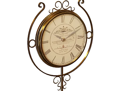 Ornate Vintage Table Clock Featuring Curly Golden Metal Frame And White Roman Numeral Dial 3d model