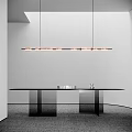 Modern Interior Design With Stylish Linear Pendant Light Hanging Above Dining Table