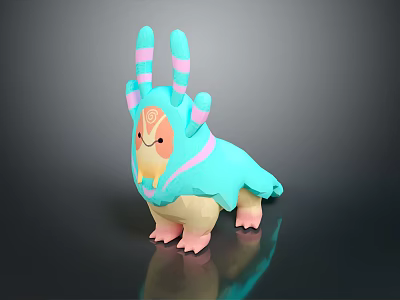 Cute Game Movie Character With Blue Pink Body Round Shape And Horns Design 3d model